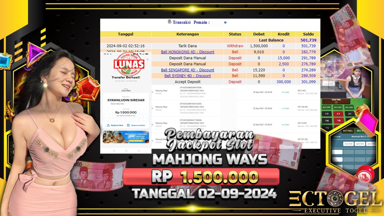 BUKTI JACKPOT SLOT MAHJONG WAYS TERPERCAYA DI INDONESIA TGL 02-09-2024