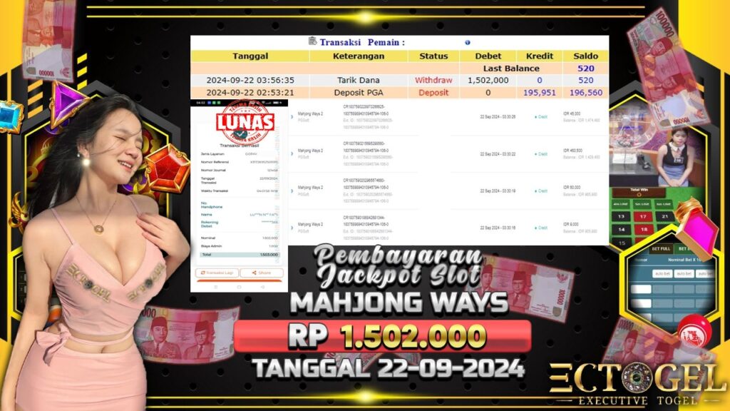 BUKTI JACKPOT SLOT MAHJONG WAYS 2 TERPERCAYA DI INDONESIA TGL 22-09-2024