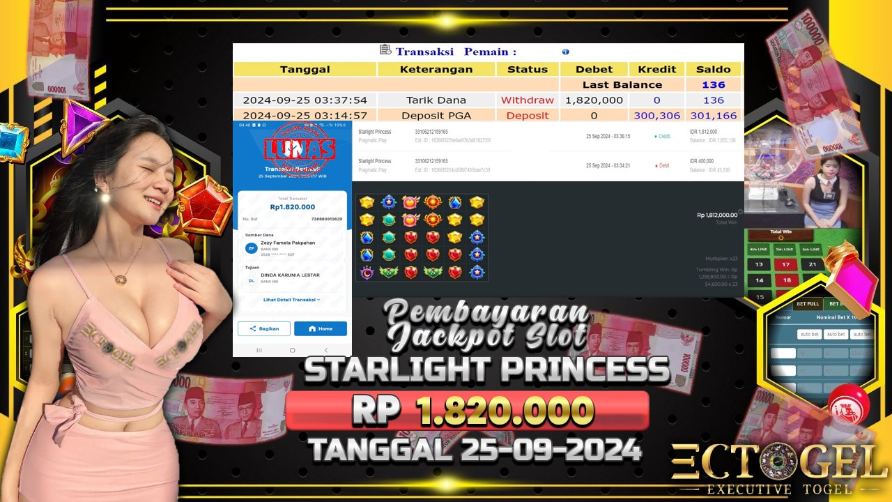 BUKTI JACKPOT SLOT STARLIGHT PRINCESS TERPERCAYA DI INDONESIA TGL 25-09-2024