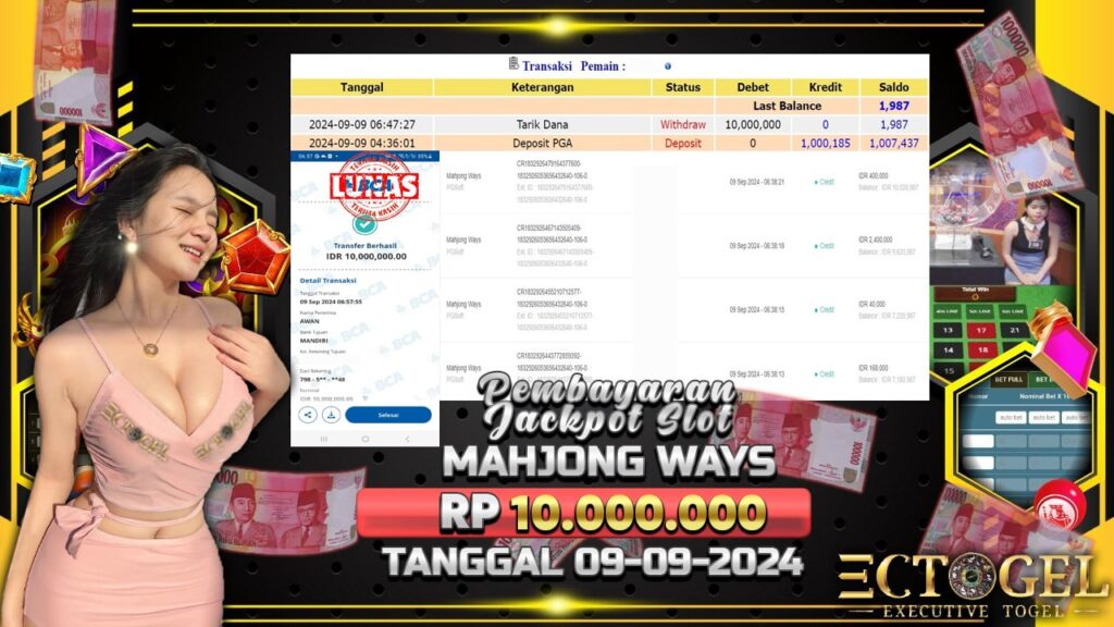 BUKTI JACKPOT SLOT MAHJONG WAYS TERPERCAYA DI INDONESIA TGL 09-09-2024