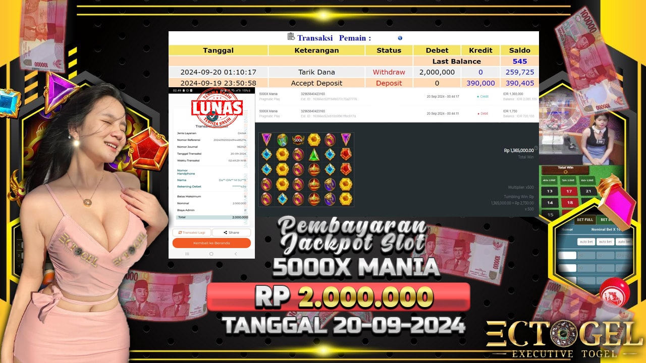 BUKTI JACKPOT SLOT 5000X MANIA TERPERCAYA DI INDONESIA TGL 20-09-2024