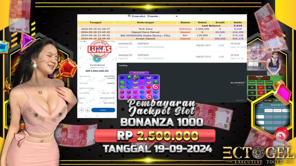 BUKTI JACKPOT SLOT SWEET BONANZA 1000 TERPERCAYA DI INDONESIA TGL 19-09-2024