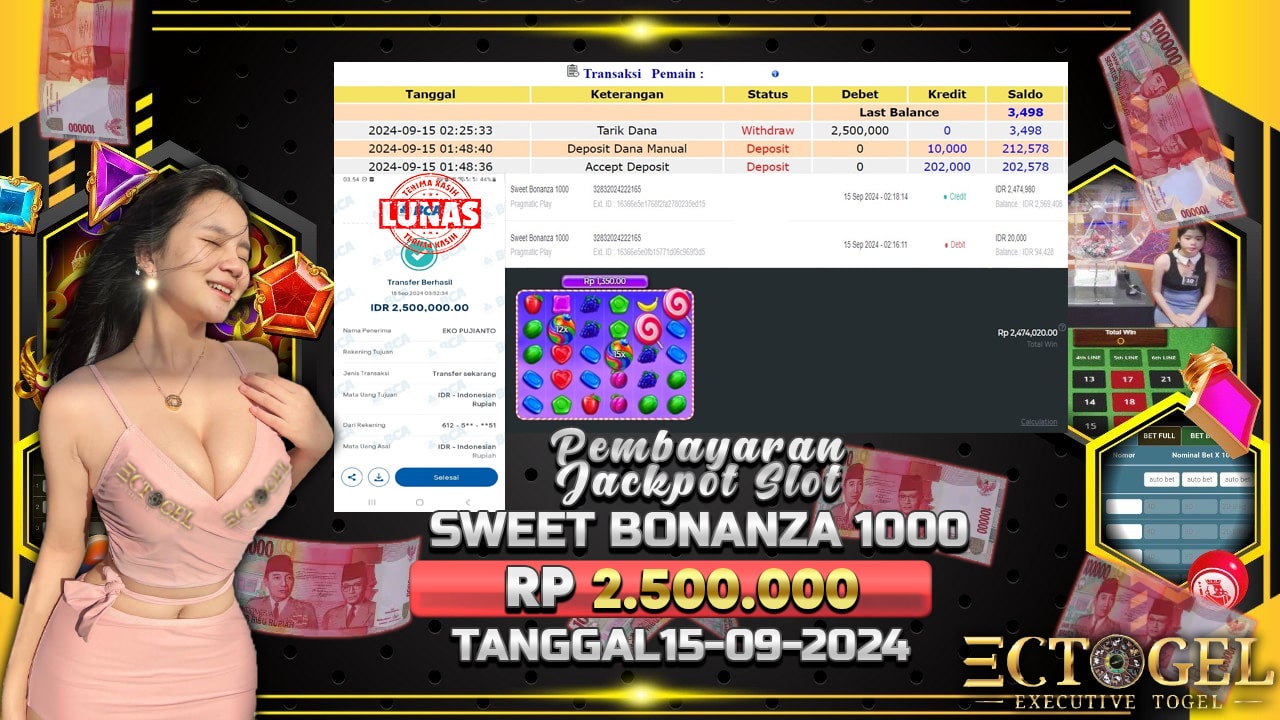 BUKTI JACKPOT SLOT SWEET BONANZA 1000 TERPERCAYA DI INDONESIA TGL 15-09-2024