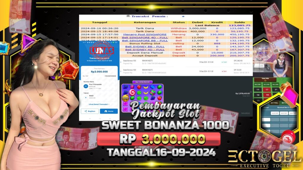 BUKTI JACKPOT SLOT SWEET BONANZA 1000 TERPERCAYA DI INDONESIA TGL 16-09-2024