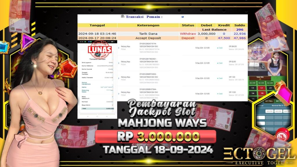 BUKTI JACKPOT SLOT MAHJONG WAYS TERPERCAYA DI INDONESIA TGL 18-09-2024