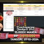 BUKTI JACKPOT SLOT 15.000X MANIA TERPERCAYA DI INDONESIA TGL 01-10-2024