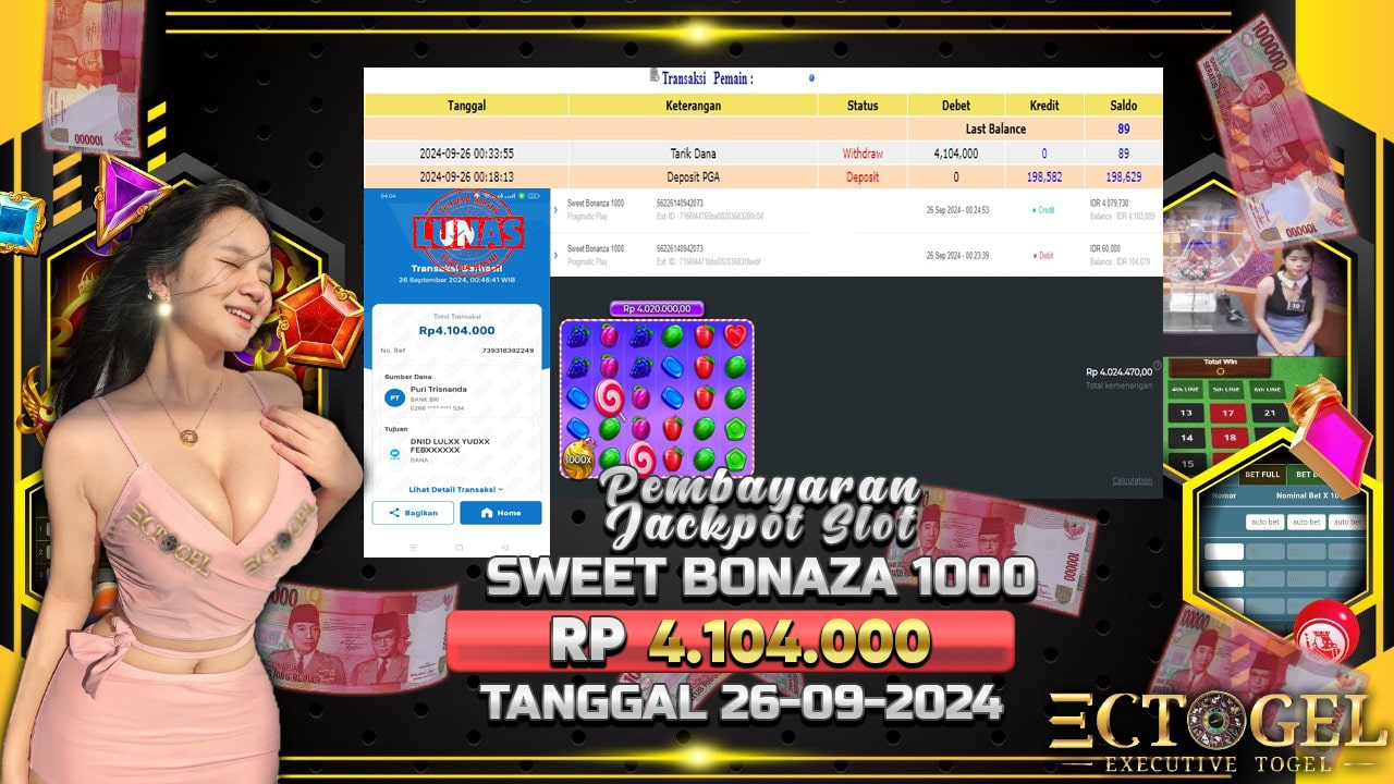 BUKTI JACKPOT SLOT SWEET BONANZA 1000 TERPERCAYA DI INDONESIA TGL 26-09-2024