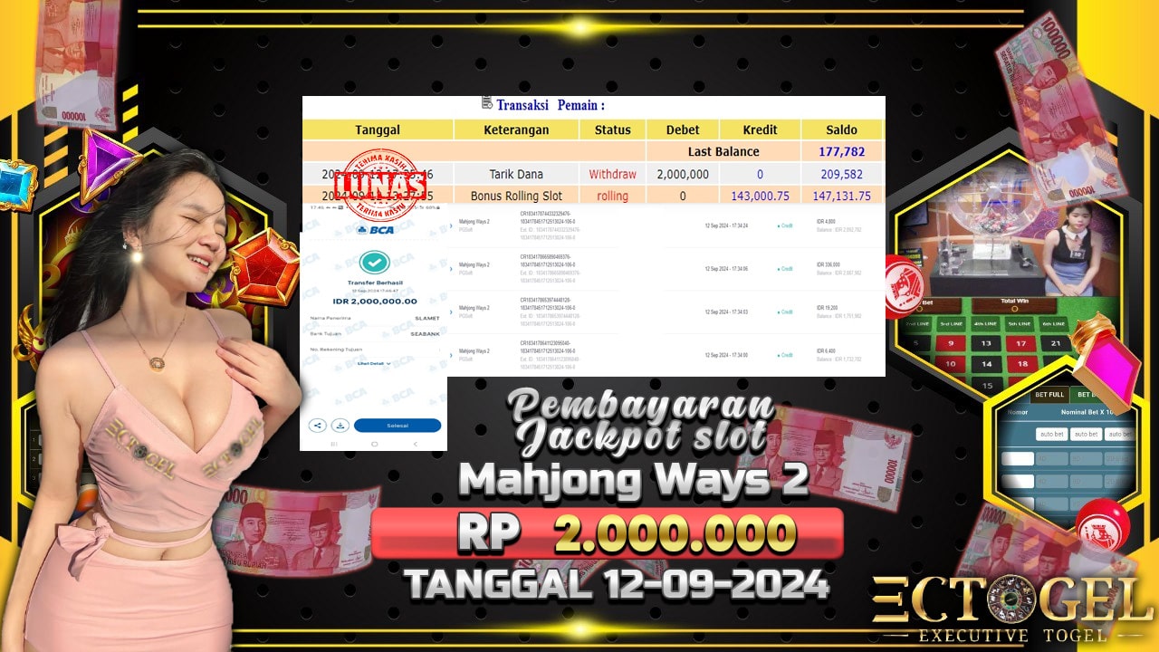 BUKTI JACKPOT SLOT MAHJONG WAYS 2 TERPERCAYA DI INDONESIA TGL 12-09-2024