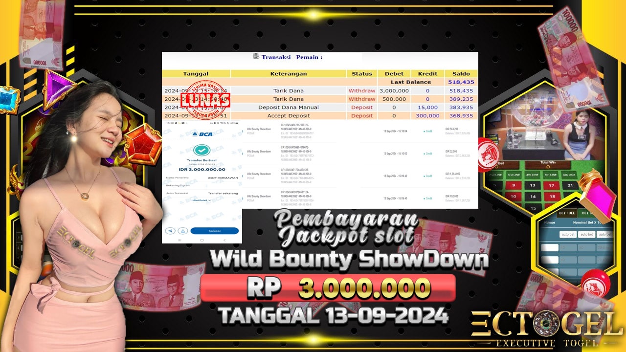 BUKTI JACKPOT SLOT WILD BOUNTY SHOWDOWN TERPERCAYA DI INDONESIA TGL 13-09-2024