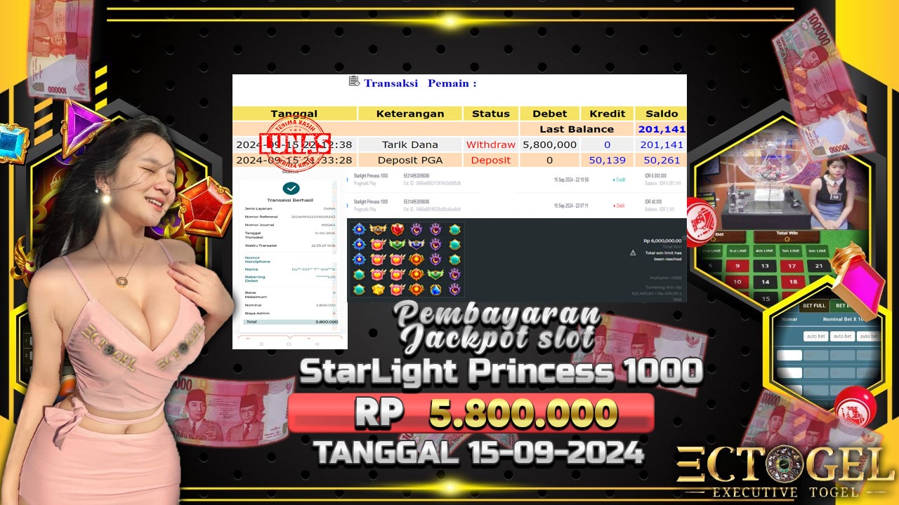 BUKTI JACKPOT SLOT STARLIGHT PRINCESS 1000 TERPERCAYA DI INDONESIA TGL 15-09-2024