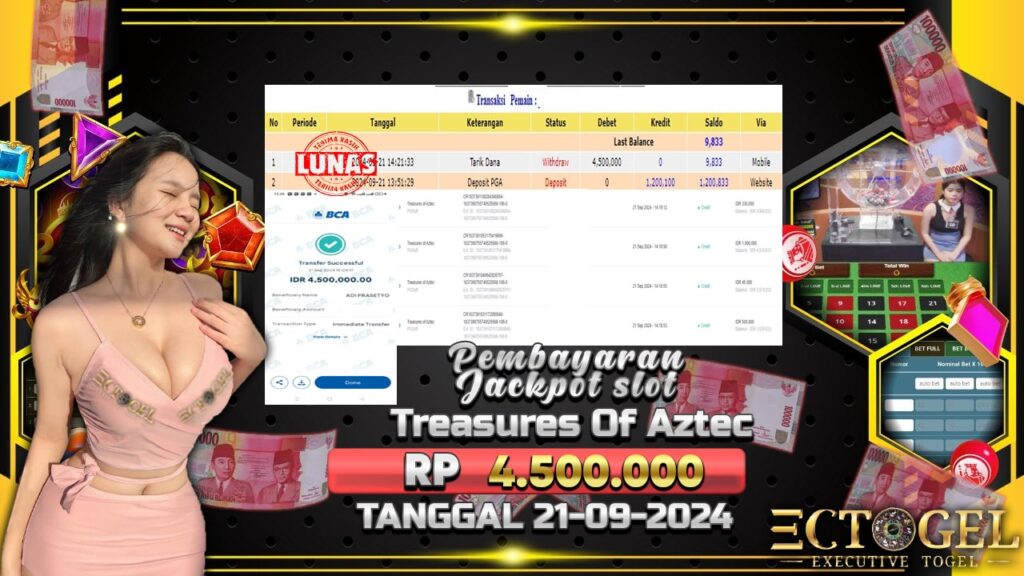 BUKTI JACKPOT SLOT TREASURE OF AZTEC TERPERCAYA DI INDONESIA TGL 21-09-2024