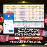 BUKTI JACKPOT TOGEL ONLINE TOTO MACAU 4D TERPERCAYA DI INDONESIA TGL 02-09-2024