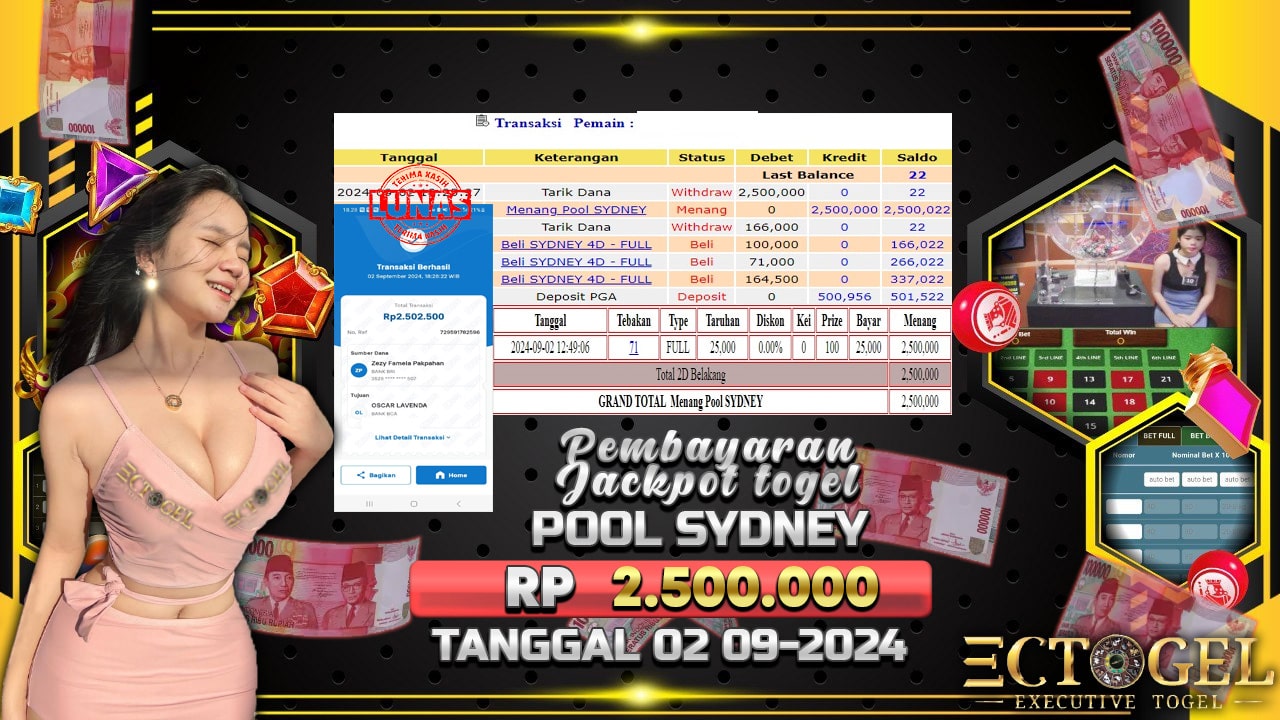 BUKTI JACKPOT TOGEL ONLINE POOL SYDNEY TERPERCAYA DI INDONESIA TGL 02-09-2024